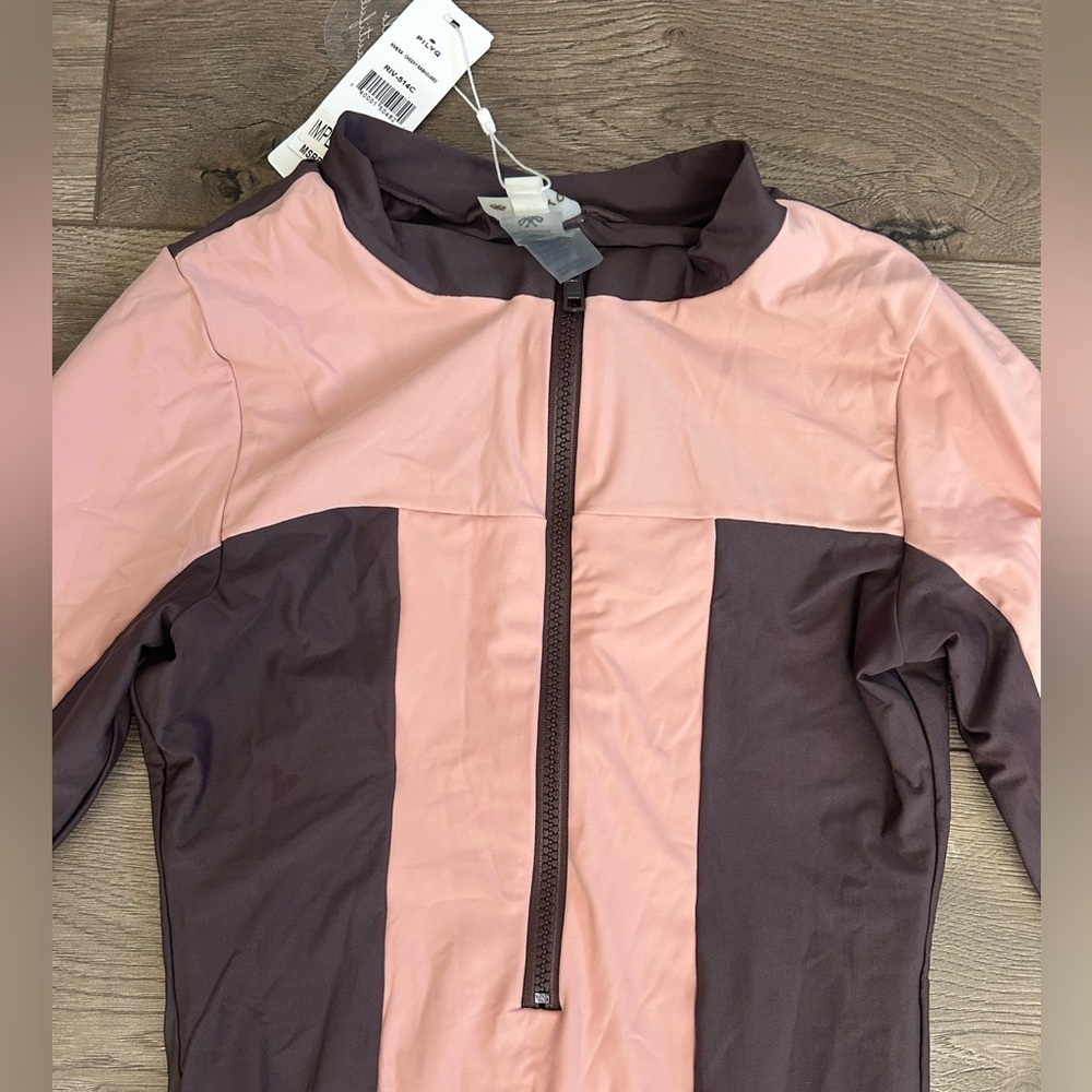 NWT PILYQ Pink and Brown Long Sleeve Bodysuit Size Medium - Picture 2 of 10